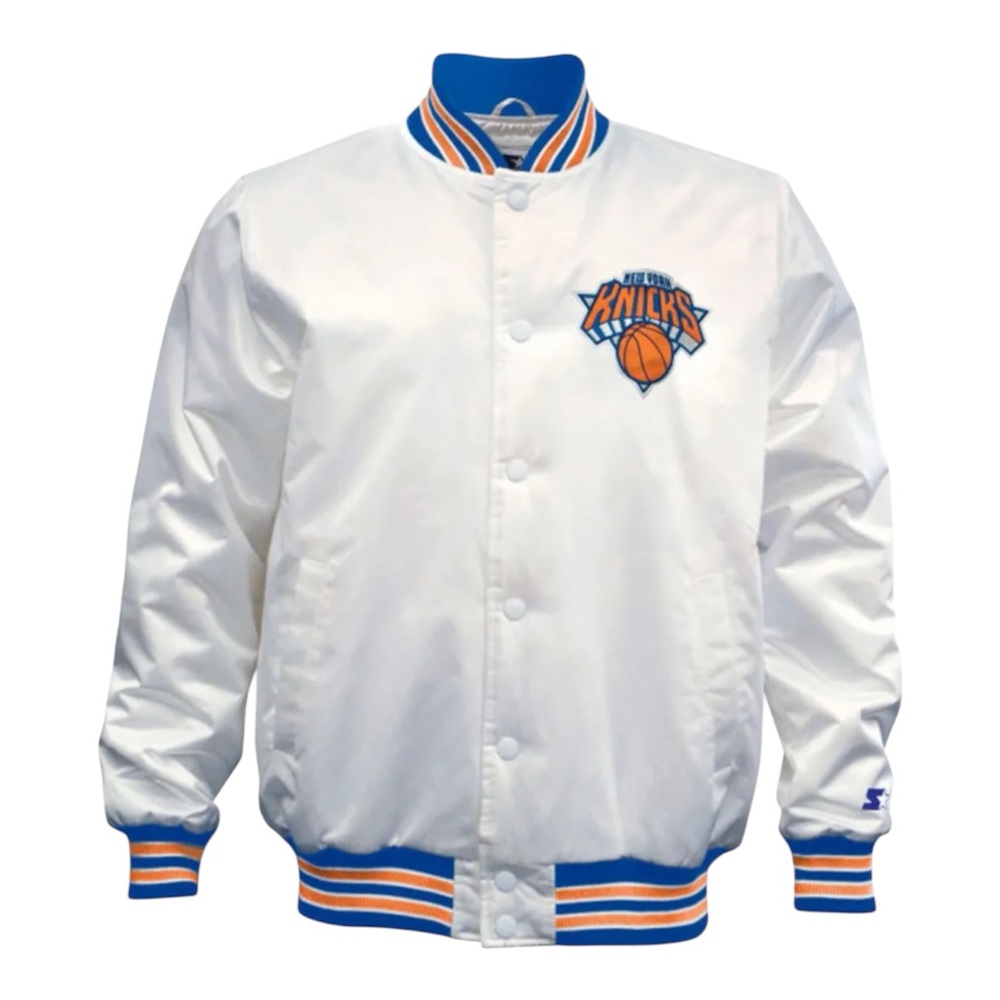 New York Knicks White Satin Varsity Jacket